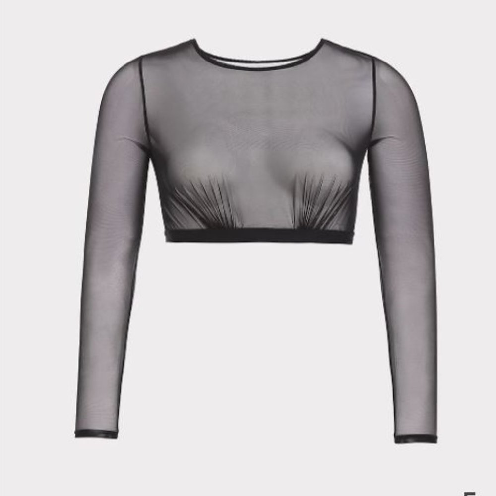 NWT Black Mesh Long Sleeve Under-It-All Crop Top